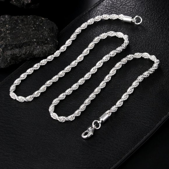 925 Sterling Silver Bracelet And Necklace Set Drop Cute Top Trendy - Picture 2 of 6